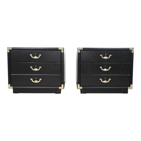 Drexel Accolade Campaign Style Black Lacquered Nightstands - a Pair ...