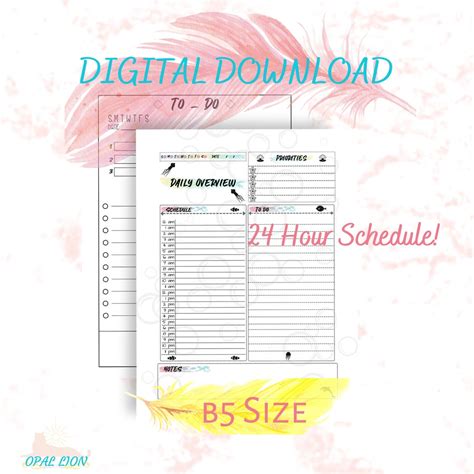 B5 Planner Daily Inserts Printable Hourly Planner Template 24 Hr Productivity Planner PDF ...