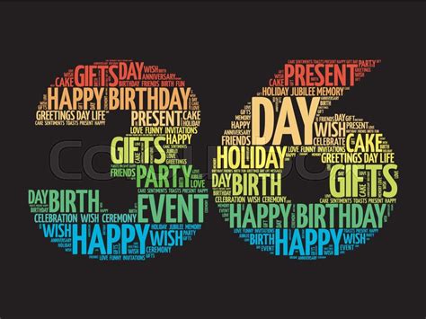 Happy 36th birthday word cloud collage ... | Stock vector | Colourbox