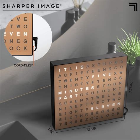 Sharper Image Light Up Electronic Word Clock, Copper Finish with LED Light Display, USB Cord and ...