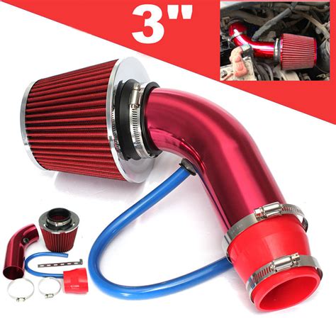 76mm 3 Car Cold Air Intake Induction Pipe Filter Tube System Kit ...