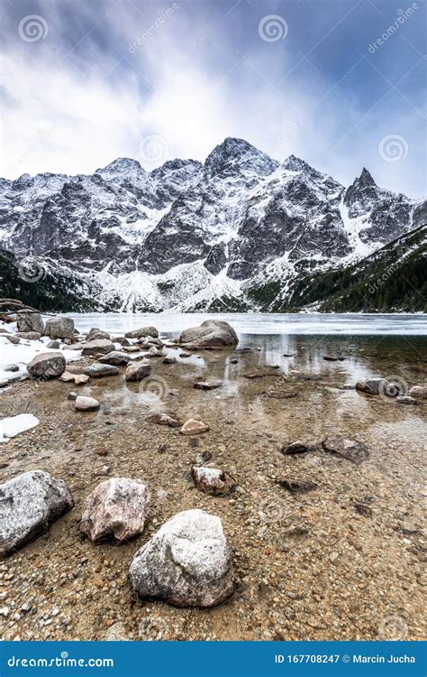 Winter at Morskie Oko or Sea Eye Lake in Poland Tatra Mountains Stock ...