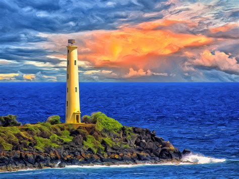 The Lighthouse at Nawiliwili Bay Painting by Dominic Piperata - Fine ...