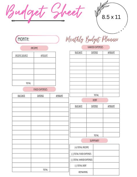 Printable Monthly Budget Tracker, Budget Template Digital Download ...