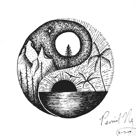 Yin Yang - Escape Ink - Drawings & Illustration, Landscapes & Nature, Mountains - ArtPal