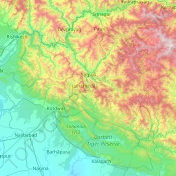 Pauri Garhwal topographic map, elevation, relief