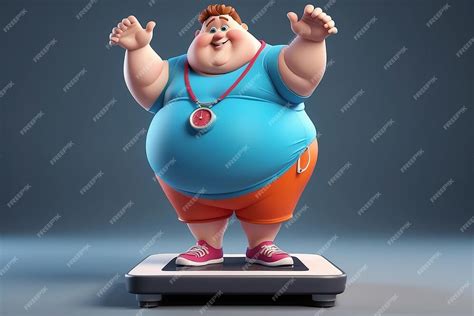 Premium Photo | Cartoon overweight character stands on the scales the concept of weight ...