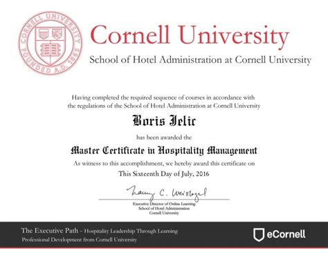 Cornell Certificate