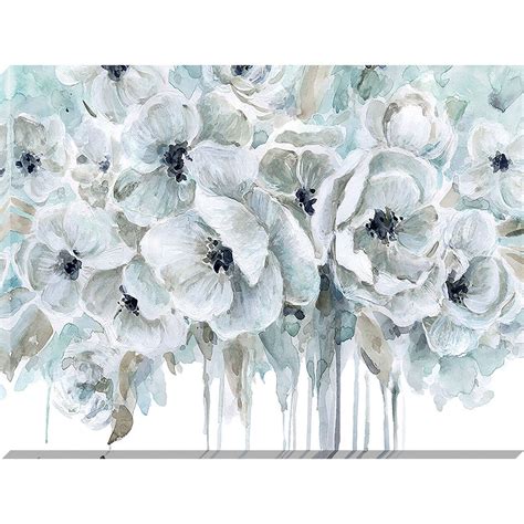 Teal/White Flowers Canvas Wall Art, 30" x 40" | At Home