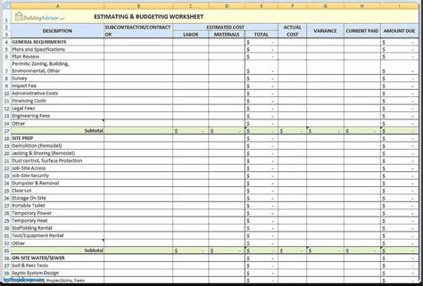 Home Remodeling Cost Estimate Template