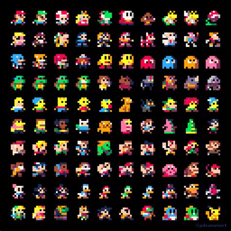 Here are 100 characters, 8x8 pixels, using the PICO8 palette. (Oh, and ...