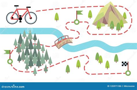 Bike Route Map. Cycling Trip Road, Country Path Stock Vector - Illustration of hiking, adventure ...