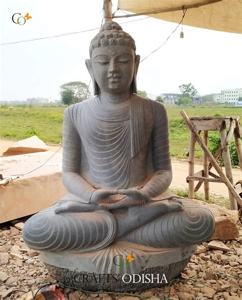 Granite Muguni Stone Meditation Statue of Lord Buddha for Garden 6 ft - CRAFTS ODISHA