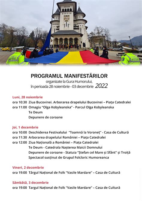 Gura Humorului – Programul manifestarilor 28.11 – 03.12 2022