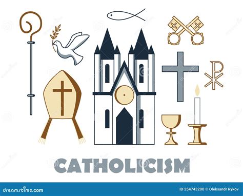 Symbols of Catholicism. stock vector. Illustration of church - 254743200