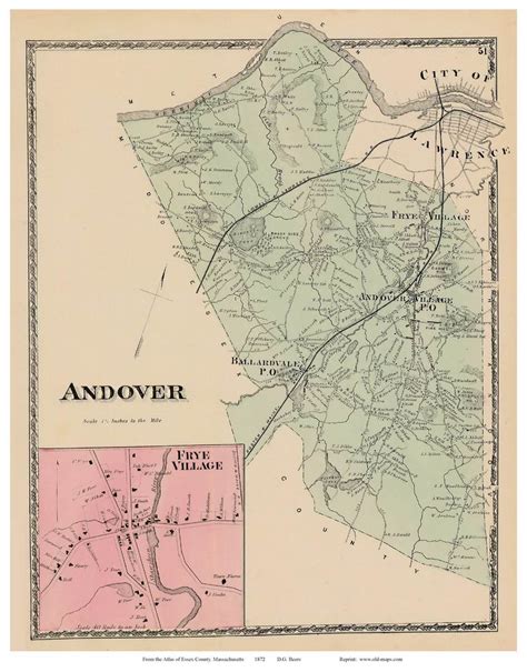 Andover, Frye Village, Massachusetts 1872 Old Town Map Reprint - Essex ...