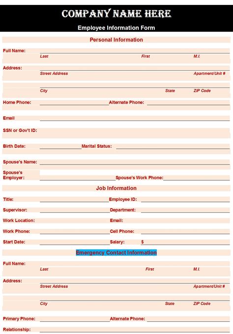 Editable Download Personal Information Forms Template: Archives - Free Report Templates