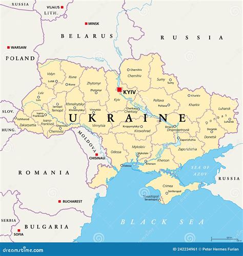 Ukraine, Administrative Divisions and Centers, Political Map Stock ...