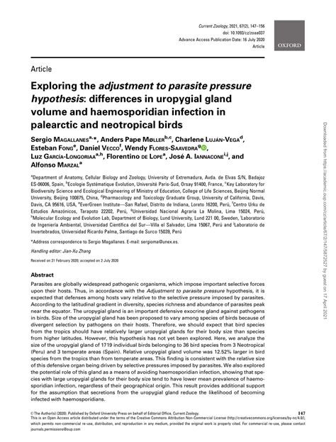 (PDF) Exploring the Adjustment to Parasite Pressure hypothesis: differences in uropygial gland ...