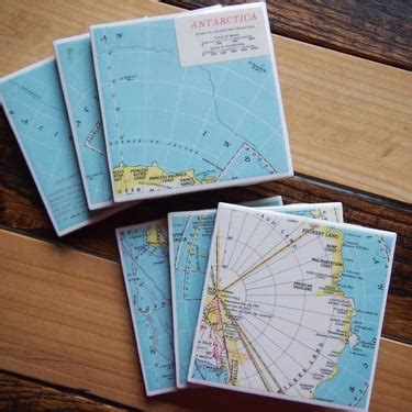 1956 Antarctica Map Coaster Set of 6. Vintage Map. Antarctic Gift ...