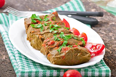 Dolma, stuffed grape leaves, turkish and greek cuisine 7238455 Stock Photo at Vecteezy