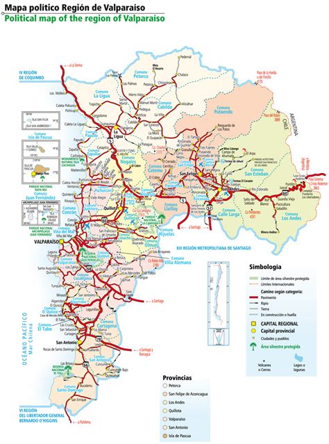 V región de Valparaíso: MAPA FÍSICO Y POLÍTICO DE LA V REGIÓN.