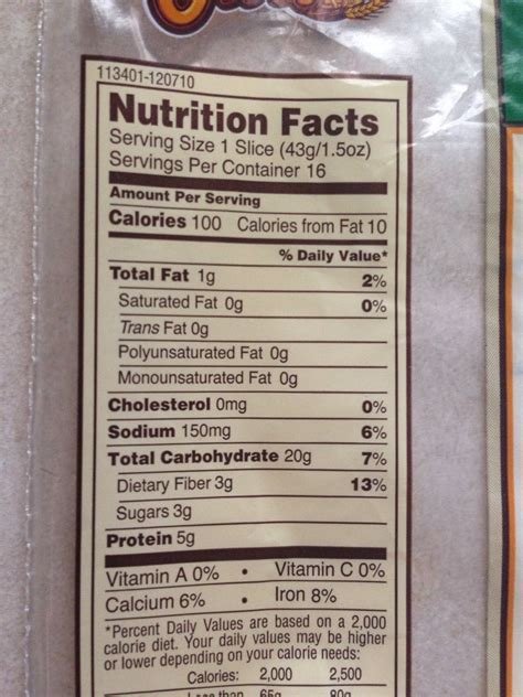 Nature S Own Whole Wheat Bread Nutrition Label | Besto Blog