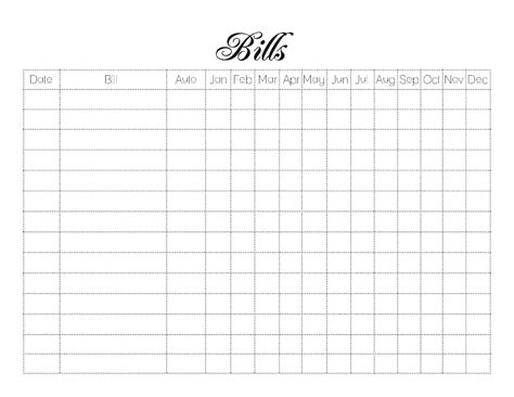 Blank Printable Monthly Bill Organizer