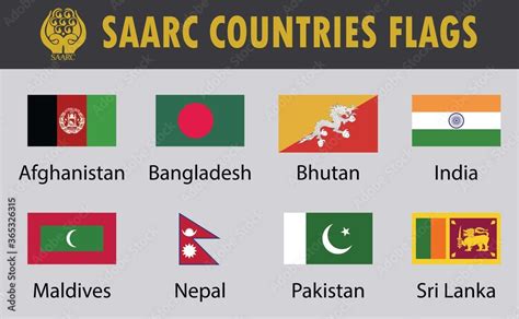 Flag set of SAARC Countries. Eight Saarc countries flags with country ...