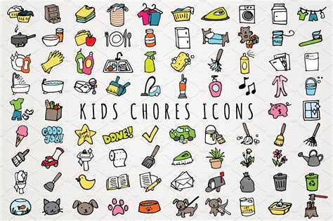 Fun Hand Drawn Kids Chores Icons Set | Icons ~ Creative Market