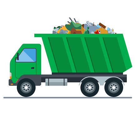 쓰레기가 실린 트럭이 매립지로 갑니다 쓰레기차에 대한 스톡 벡터 아트 및 기타 이미지 - 쓰레기차, 쓰레기, 트럭 - iStock