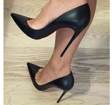 2019 Sexy Pointed Toe High Heel Shoes Black Matte Leather 12cm Thin Heels Dress Shoe for Woman ...