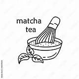 Matcha Contour Cartoon Bowl With Whisk Tea Leaves And Text Doodle  sketch template