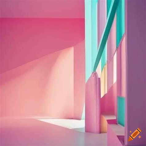 Pastel architectural interior with abstract shapes on Craiyon
