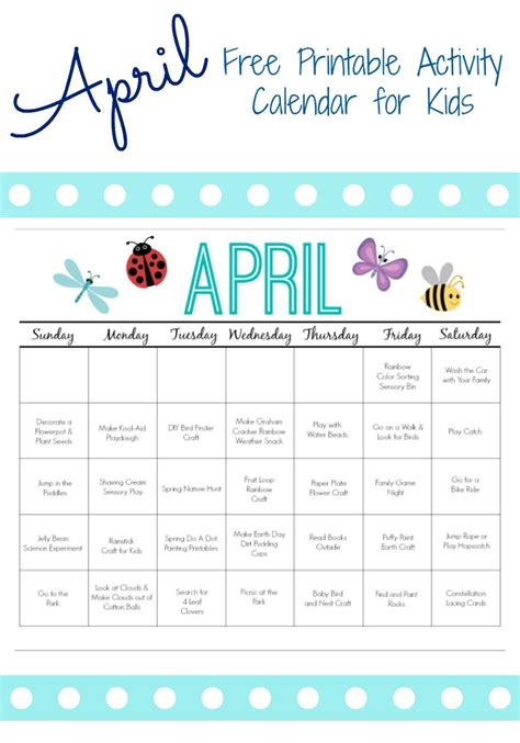 April Printable Activity Calendar for Kids - The Chirping Moms