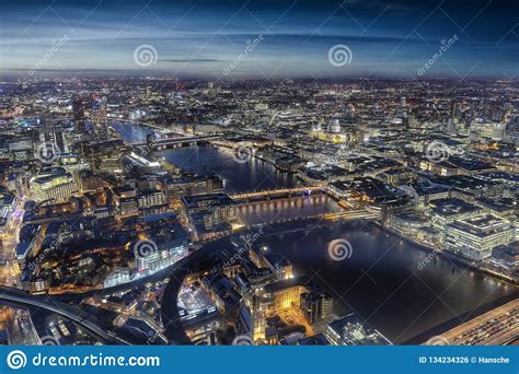 Aerial View of London by Night, UK Stock Photo - Image of exterior ...