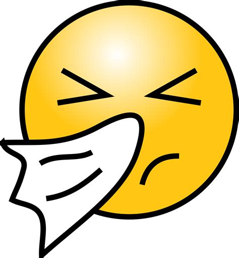 Clipart - Smiley Face with a Cold, Sneezing into Handkerchief