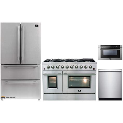 Forno 4-Piece Appliance Package - 48" Gas Range, 36" Refrigerator, Microwave Drawer, & 3-Rack ...