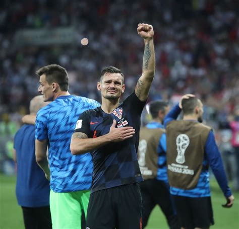 Dejan LOVREN of Croatia commemorates victory at the end of the 2018 FIFA World Cup Russia Semi ...