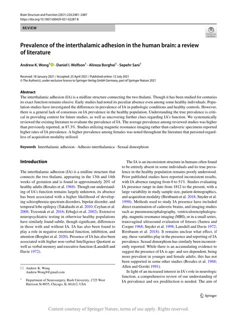 Prevalence of the interthalamic adhesion in the human brain: a review of literature | Request PDF