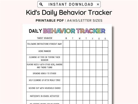 Daily Behavior Chart for Kids Printable, Good Behavior Tracking ...