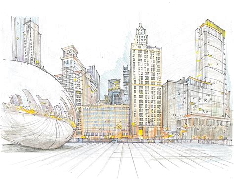 Original Drawing Print Chicago Bean Sketch Wall Art Wall - Etsy