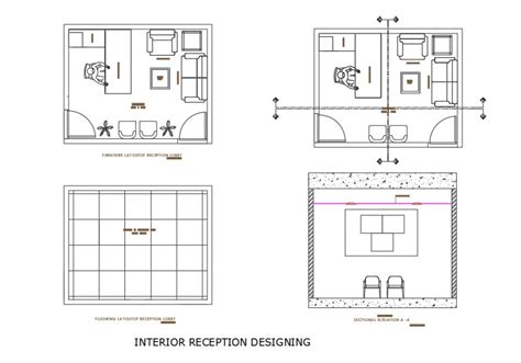 Office reception area and waiting lounge plan with furniture cad ...