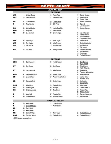 Bengals Depth Chart