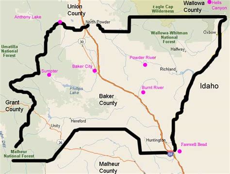 Baker County Map|Oregon photo locations