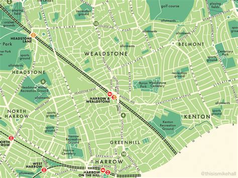 Harrow (London borough) retro map giclee print – Mike Hall Maps & illustration