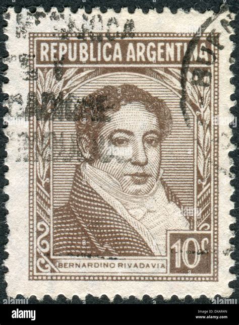 A stamp printed in the Argentina, depicts the first president of ...