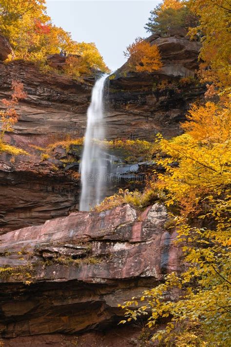 Large Waterfall Surrounded by Vibrant Fall Foliage Color. Kaaterskill ...