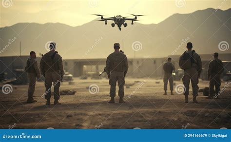 Military Personnel Launch a Combat Drone To Carry Out a Complex ...