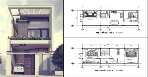 Thiết kế nhà 2 tầng 60m2 5x12m hiện đại, tiện nghi